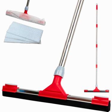 Imagem de Rodo de piso resistente para piso de concreto – Lâmina de espuma EVA de 44 cm com design de clipe de pano, alça extensível de 157,5 cm, vassoura de rodo de piso multisuperfícies para janelas, banheiro