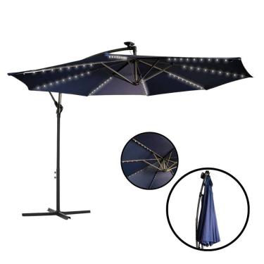 Imagem de Ombrelone Lateral Suspenso Jardim 3 metros com Led Alumínio Manivela Azul Importway Iwobll-300 AZ