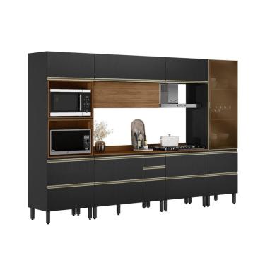 Imagem de Armário de Cozinha Compacta com Vidro Reflecta Proença 8 Portas 8 Gavetas Carbono e Nogueira