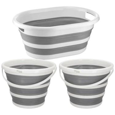 Imagem de Kit 1 Cesto 26L + 2 Baldes 10L Retrátil de Silicone - Powermaid