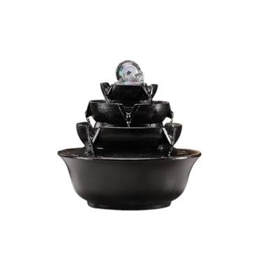 Imagem de Instalação fácil Fonte de água interna com bola rolante Feng Shui mesa Decoração para casa e escritório(Preto)