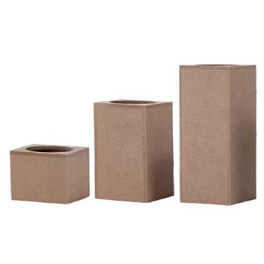 Imagem de GLOGLOW Castiçais Quadrados de Madeira, 3 Peças, Acabamento Rústico, Suportes para Luz de chá, Decoração de Peça Central de Mesa de Casamento para Festa de Festival Em Casa (Buraco Redondo)