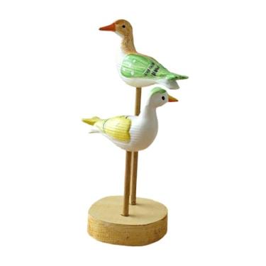 Imagem de predolo Estatueta de gaivota de madeira, ornamento criativo para decoração de praia ou litoral, estátua de aves marinhas para mesa de casa, ambientes internos, Verde Amarelo