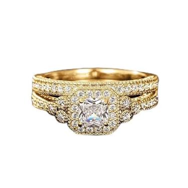 Imagem de Um conjunto de anéis de casal de zircônia incrustada para mulheres, requintados, leves e luxuosos, decoração de encontros para festas de formatura, Cobre, Sem pedra preciosa