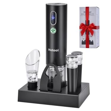 Imagem de Conjunto de abridor de vinho elétrico com base – Abridor de garrafa de vinho recarregável com cortador de folha, aerador de vinho e rolhas de vinho – Presente de acessórios de vinho para amantes de