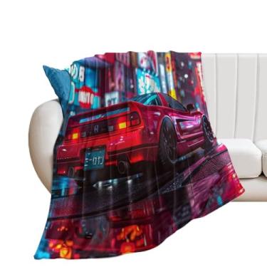 Imagem de HouLaiZhe Cobertor super macio de flanela neon JDM carro NSX esportes clássico leve cobertor refrescante para sofá-cama, cadeira, sofá, carro, viagem ao ar livre, leve, quente, 152 x 203 cm