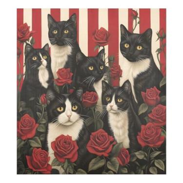 Imagem de Qilmy Capa de ímã de máquina de lavar louça de gato fofo Dia dos Namorados 58 x 66 cm capas decorativas de geladeira para porta frontal adesivo de folha magnética máquina de lavar louça painel