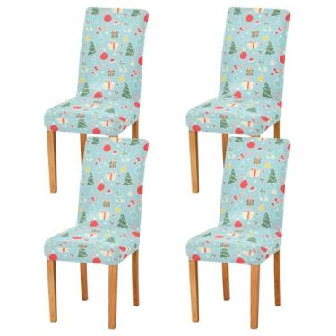 Imagem de Wassud Capas de cadeira de jantar elásticas para decoração de Natal capas de cadeira de cozinha laváveis conjunto com 4