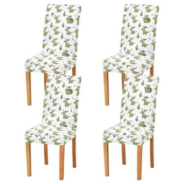 Imagem de Wassud Capas de cadeira de dinossauro de Natal para sala de jantar capas de cadeira elásticas de cozinha laváveis conjunto com 4