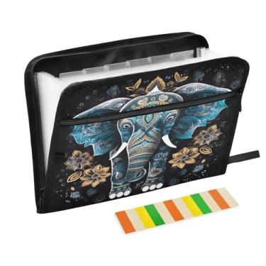 Imagem de Wassud Elefante organizador de arquivos sanfonado com 13 bolsos, pastas expansíveis com abas e adesivos, organizador de pastas de documentos de recibo de papel tamanho carta A4 para viagens de