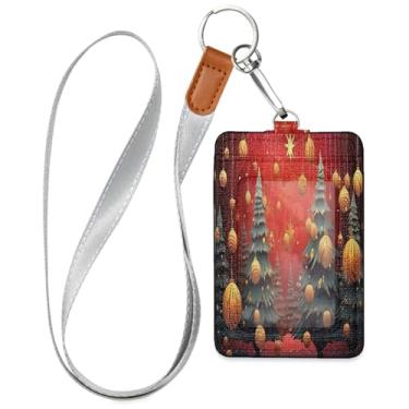 Imagem de Wassud Árvores de Natal com luzes estreladas (3) cordões de couro PU para crachás de identificação, porta-chaves, porta-crachás, cartões de crédito para escritórios, funcionários estudantes
