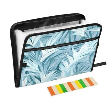 Imagem de Wassud Pasta organizadora de arquivos de papel A4 com estampa de planta azul com etiquetas e pasta de arquivos expansível, 13 bolsos