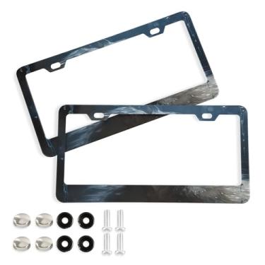 Imagem de Wassud Moldura de placa de carro de macaco com parafusos, 2 pacotes de molduras decorativas de alumínio para carro, acessórios universais de carro para mulheres e homens