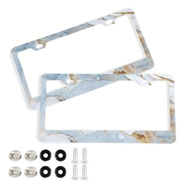 Imagem de CEBUGI Pacote com 2 molduras de placa de carro de alumínio capas de moldura de placa de carro com 2 furos fundo mármore acessórios automotivos para placas dianteiras e traseiras orifício elíptico