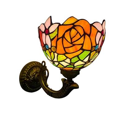 Imagem de Arandela de parede estilo Tiffany com rosas, vitrais, luminária de cabeceira estilo pastoral americano feita à mão com espelho, ideal para corredor, quarto ou hall de entrada, E27
