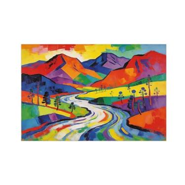 Imagem de BMZFYBS Pôster de arte de parede abstrata colorido Mountain River 2 - decoração moderna - pintura em tela para sala de estar escritório 70 x 105 cm 27 x 41 pol sem moldura