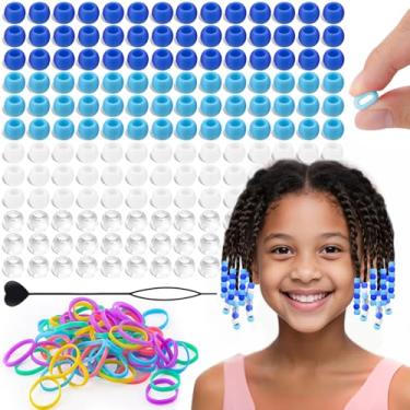 Imagem de TINKRSTUFF 160 contas de silicone pequenas de 10 mm para tranças de cabelo, contas de cabelo de pônei gelatinosas macias com orifício de 5 mm + 50 faixas de borracha e 1 miçanga para trançar
