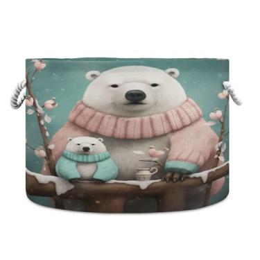 Imagem de Burbuja Cesta de armazenamento redonda de urso polar com alças de corda de algodão, cesto de roupa suja para cobertores, brinquedos, berçário, decoração de sala de estar