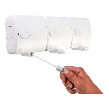 Imagem de Varal Retrátil Automático Modular, 3 Peças, 6 Metros, Branco, com Trava e Acessórios de Instalação