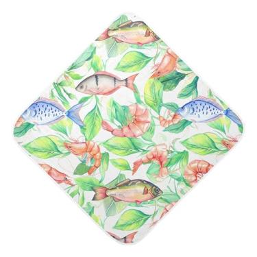 Imagem de Burbuja Toalha de banho para bebês com plantas de peixe - Toalha com capuz de musselina macia e absorvente para recém-nascidos e bebês, 89 x 89 cm