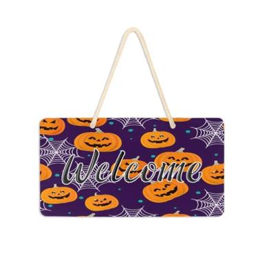 Imagem de Burbuja Placa de boas-vindas Pumpkins para porta da frente, placa de boas-vindas de PVC para decoração de férias, 15 x 28 cm