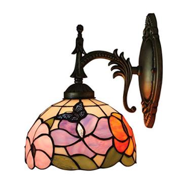 Imagem de Arandela de parede de 20 cm em estilo Tiffany, feita à mão com vitrais vintage, ideal para cabeceira, quarto, sala de estar e corredor, potência máxima de 40 W.