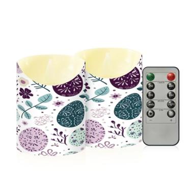 Imagem de Wassud Pacote com 2 velas sem chama de ovos violeta com controle remoto, velas realistas cintilantes com temporizador, velas decorativas para Natal, casamento, festa, decoração de casa pequena