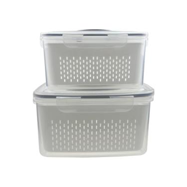 Imagem de Kit 2 Potes Organizadores de Geladeira com Cesto Escorredor – 1,5L e 3L – Pote Hermético para Frutas, Verduras e Saladas – Mantém Fresco por Mais Tempo