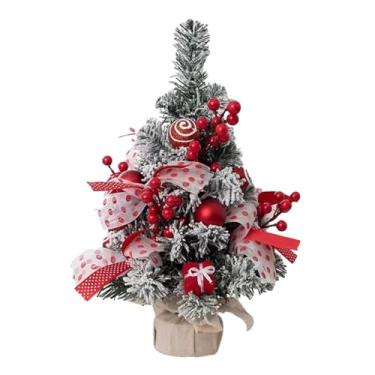 Imagem de Conjunto de mini árvore de Natal de 30 cm/40 cm, árvore de Natal flocada para decoração de festas de fim de ano, planta artificial (branco, 40 cm)