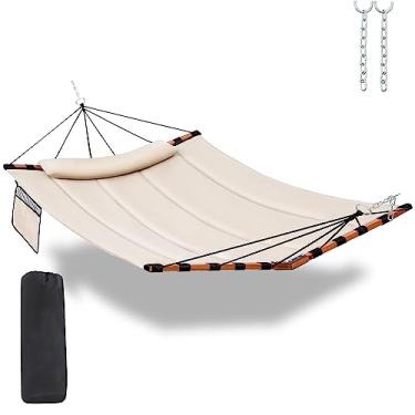 Imagem de TegerDeger Rede grande para 2 pessoas, 3 m, capacidade de 204 kg, com barra de espalhador de madeira em forma de V e corda de nylon para exterior, pátio, jardim, quintal, praia, piscina - bege