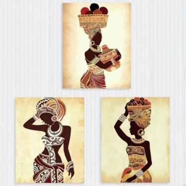Imagem de 3 peças de decoração de parede africana dourada, estampa étnica vibrante, sem moldura, pôsteres para paredes, decoração de parede para casa, sala de estar, banheiro, quarto, presentes de inauguração