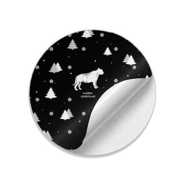 Imagem de Adesivos Redondos Natalinos 25 Unidades Com Estampa de Tigre Branco - Tamanho 50x50cm