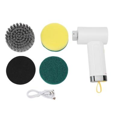 Imagem de Escova de limpeza rotativa elétrica Poderosa purificadora de chuveiro sem fio com 3 cabeças substituíveis para banheiro, cozinha, piso de janela, leve, à prova d'água, material (Branca)
