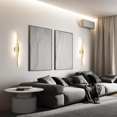 Imagem de Luminária de parede LED moderna de 80 cm, preta, para uso interno, ideal para banheiro, penteadeira, espelho e parede com luz tricolor curva. Perfeita para sala de estar, corredor, quarto e