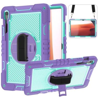 Imagem de Capa à prova de choque para tablet Samsung Galaxy Tab S10 FE+/FE Plus de 13 polegadas com alça de ombro, suporte giratório resistente Techcircle com alça de mão ajustável, lavanda + água