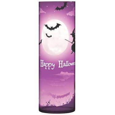 Imagem de Vaso cilíndrico céu roxo bruxa de Halloween para mesa, vasos e plantadores de plástico, decoração moderna personalizada para sala de estar, 30 cm x 9,9 cm