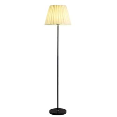Imagem de Luminária de chão com cúpula de tecido, luz suave, estilo moderno e minimalista, vertical, elegante, com haste reta, para ambientes internos, ideal para sala de estar e quarto.