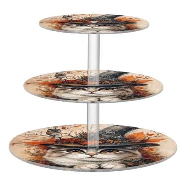 Imagem de Chapéu de bruxa místico de gato, outono, chá, festa, cupcake, suporte redondo de 3 camadas, copo de acrílico, torre de bolo, suporte de aniversário, sobremesa, bandejas de servir para festa, comida