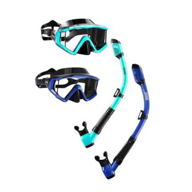 Imagem de Aegend Pacote com 2 equipamentos de snorkel para adultos, conjunto de snorkel seco, vista panorâmica, melhorada, tecnologia antivazamento e antiembaçamento, alça ajustável para mergulho com bolsa de