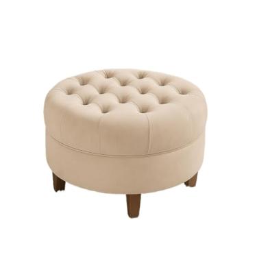 Imagem de Puff Redondo Capitonê Decorativo Moderno em Suede – Puff para Sala de Estar e Quarto, Design Elegante(BEGE)