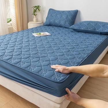 Imagem de Lençol de cama respirável, capa de colchão impermeável, roupa de cama luxuosa, bolso extra profundo, antiderrapante, lavável, bolso profundo, fácil instalação, para azul estação||120 x 200 cm + fronha