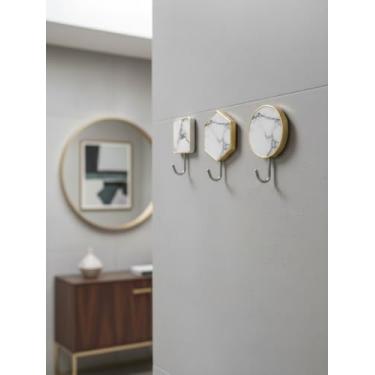 Imagem de Gancho Cabide de Metal Marmorizado Autoadesivo – Kit com 2 Peças, Sem Furo, Formato Quadrado/Redondo/Sextavado, Para Banheiro, Cozinha e Quarto