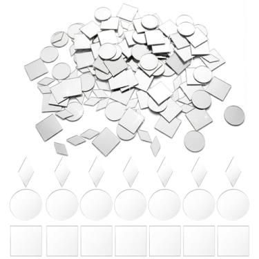 Imagem de 150 peças de espelhos pequenos para artesanato, azulejo de espelho de 2,5 cm, quadrados/redondos/ladrilhos de vidro losango, mosaicos de espelho faça você mesmo, espelhos autoadesivos para decoração