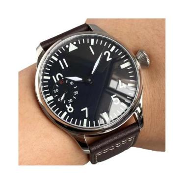 Imagem de Relógio Mecânico Retro Masculino 44mm Preto E Branco Com Corda Manual 