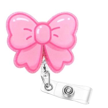 Imagem de Soleebee Carretel de crachá de enfermeira engraçado, lindo laço rosa retrátil, clipe de crachá de identificação com clipe jacaré giratório de 360° para estudantes RN LPN CNA MA trabalhador médico