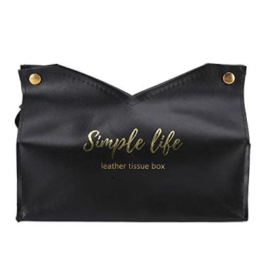 Imagem de CUOFYUNL Saco de tecido de couro artificial vintage cozinha papel toalha caixa recipiente para casa de escritório (Preta)