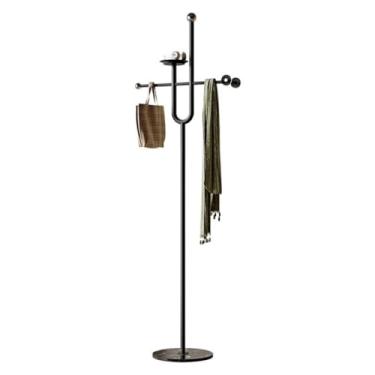 Imagem de Cabide de chão leve, luxuoso, em forma de U, para quarto, sala de estar, cabide de roupas simples, cabide de roupas criativo, árvore (branco) (preto A)