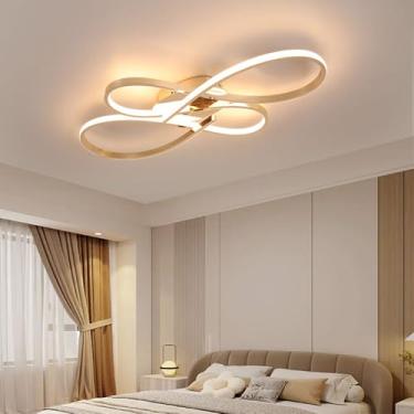 Imagem de Luminária de teto LED moderna com pendente, dourada e dimerizável, com controle remoto, ideal para sala de estar, sala de jantar, quarto, quarto infantil e escritório (60 cm).