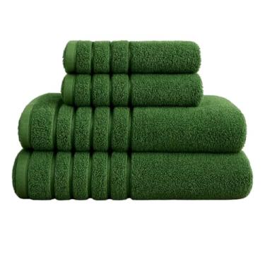 Imagem de Kit 4 Toalhas Algodão (02 Banho + 02 Rosto) - Jogo de Toalhas Super Absorventes 400g Tamanho Grande 70cm x 130cm (VERDE)