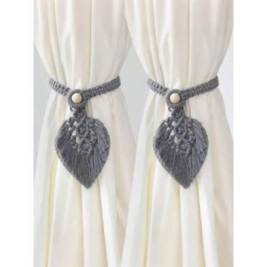 Imagem de Pacote com 2 laços de cortina de macramê Boho – Retentores de cortina em forma de folha feitos à mão, laços de cortina de corda tecida, tratamentos decorativos de janela para quarto e sala de estar
